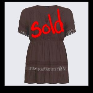 Torrid plus size grey crepe lace peasant tunic top 00X
